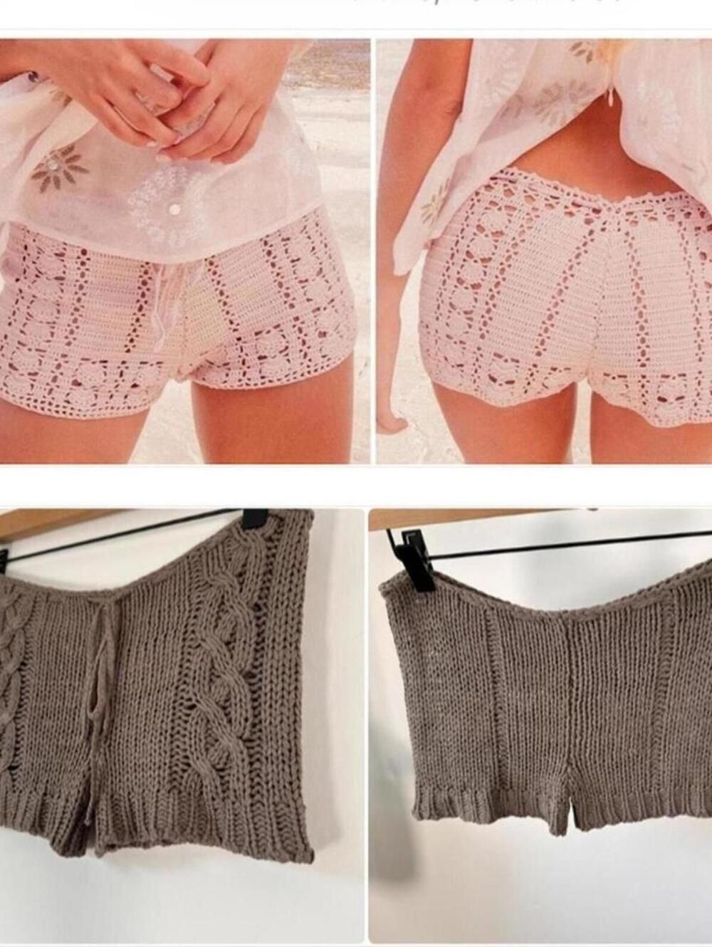 Chan Luu Crochet Knit Shorts XS Brown Boho Cable Knit Drawstring Festival Beach - Picture 3 of 8